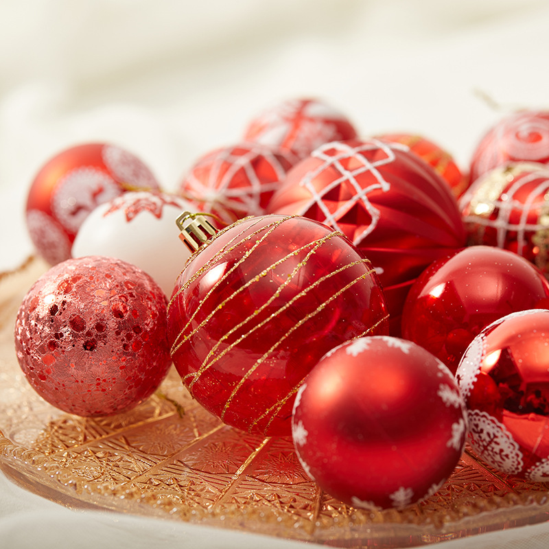 Bolas de Navidad rojas 6cm 8cm pintadas galvanizadas de hotel ventanas de decoración de Navidad colgantes