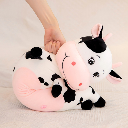 Cow Plush Pillow, Large Round Long Strip Pillow, Bedtime Sleeping Doll, Cross-Border Plush Toy