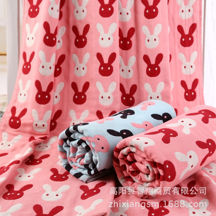 Zhiyang Gauze Towel Four-Layer Rabbit Bath Towel Adult and Children's Models Factory Price Wholesale Quick-Dry Cotton Gauze Absorbent