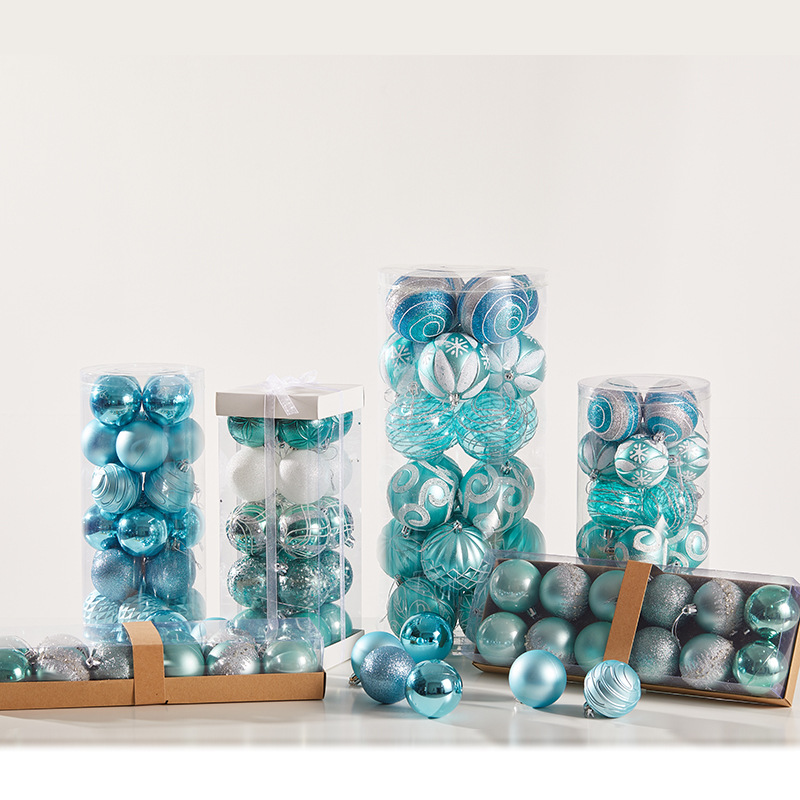 Bola de Navidad azul azul azul claro 6cm8cm bola de galvanoplastia pintada azul y verde colgante de decoración de ventana de hotel nacarado transparente
