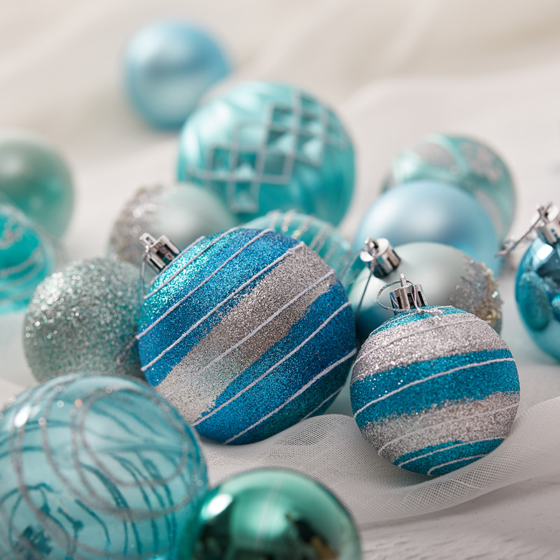 Bola de Navidad azul azul azul claro 6cm8cm bola de galvanoplastia pintada azul y verde colgante de decoración de ventana de hotel nacarado transparente