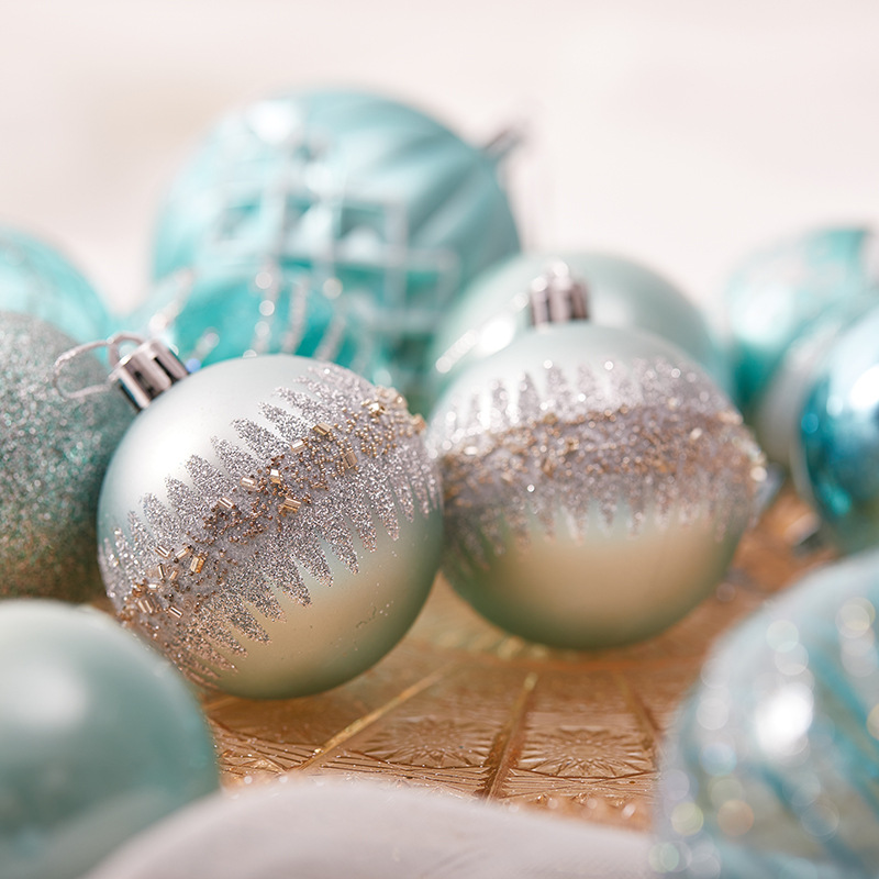 Bola de Navidad azul azul azul claro 6cm8cm bola de galvanoplastia pintada azul y verde colgante de decoración de ventana de hotel nacarado transparente