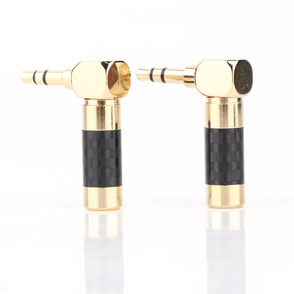 YTER 3.5mm碳纤维镀金弯头 镀金耳机插头 立体声耳机插