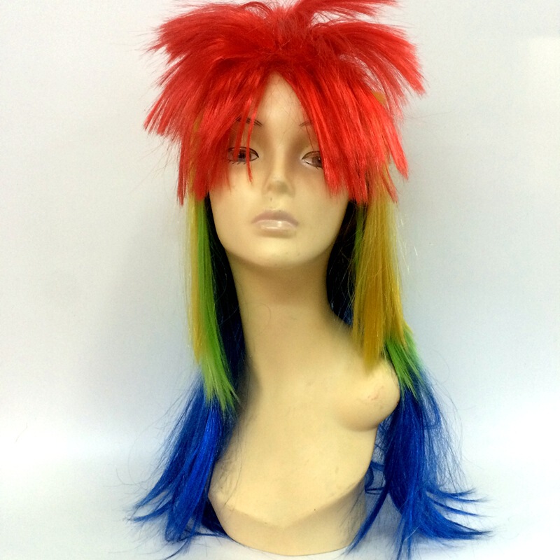 Multi-Color curved-top long straight wig for various types of foreign trade export wig four-color flag wig wig