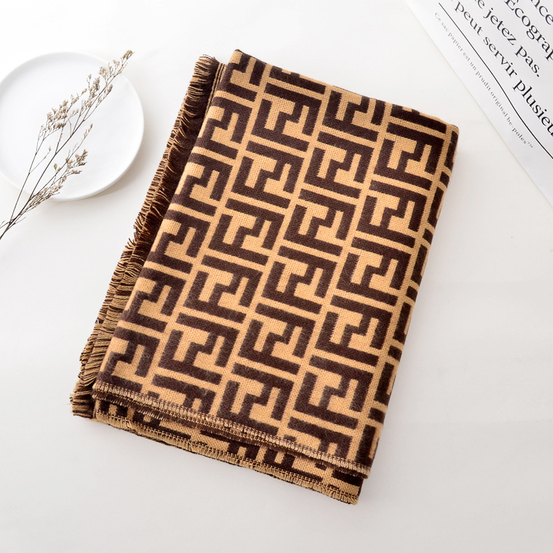 2020 estilo europeo y americano de doble cara bufanda de letra para mujeres Otoño e Invierno Nueva moda cálida Cachemira-como bufanda borla chal