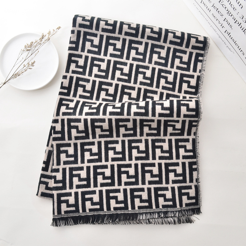 2020 estilo europeo y americano de doble cara bufanda de letra para mujeres Otoño e Invierno Nueva moda cálida Cachemira-como bufanda borla chal