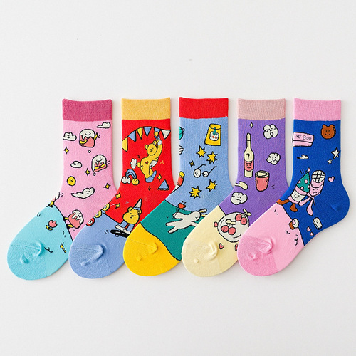 Autumn and winter new candy-colored creative Lolita Japanese cartoon socks jk pile socks adult women's socks cotton socks