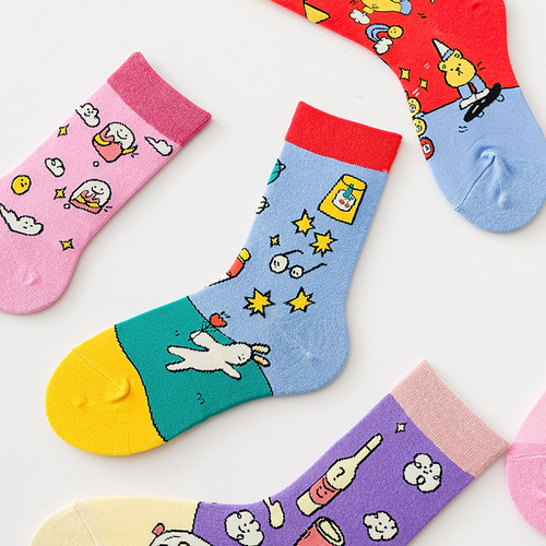 Autumn and winter new candy-colored creative Lolita Japanese cartoon socks jk pile socks adult women's socks cotton socks
