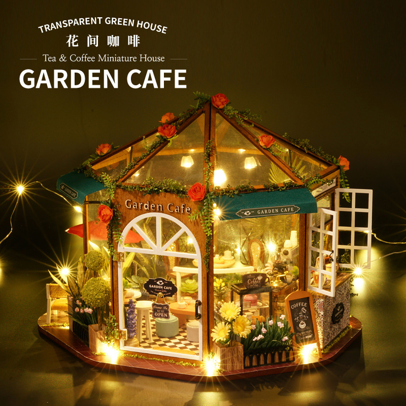 Zhiquwu flor café niña hecha a mano DIY casa juguete para niños como modelo de regalo de cumpleaños para novia