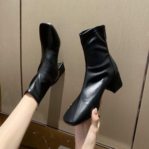 Martin boots women's British style 2024 spring and autumn new square toe thick heels internet celebrity high heels women's boots Chelsea short boots
