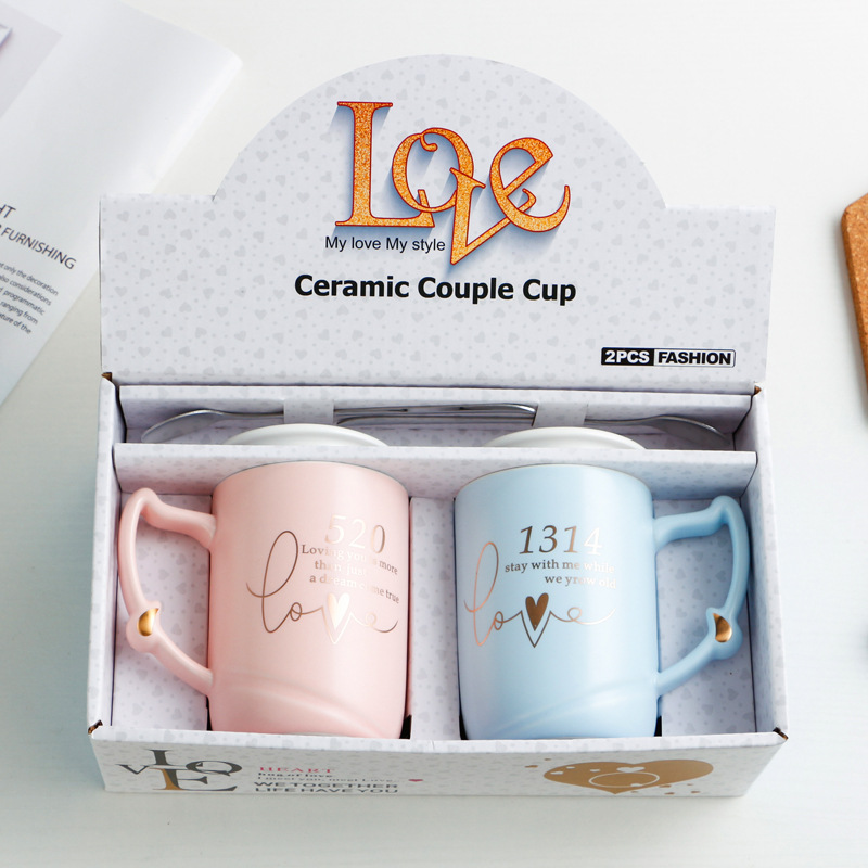 Taza de cerámica creativa 520 pareja taza 1314 agua práctica regalo la joyería empresa impreso logo