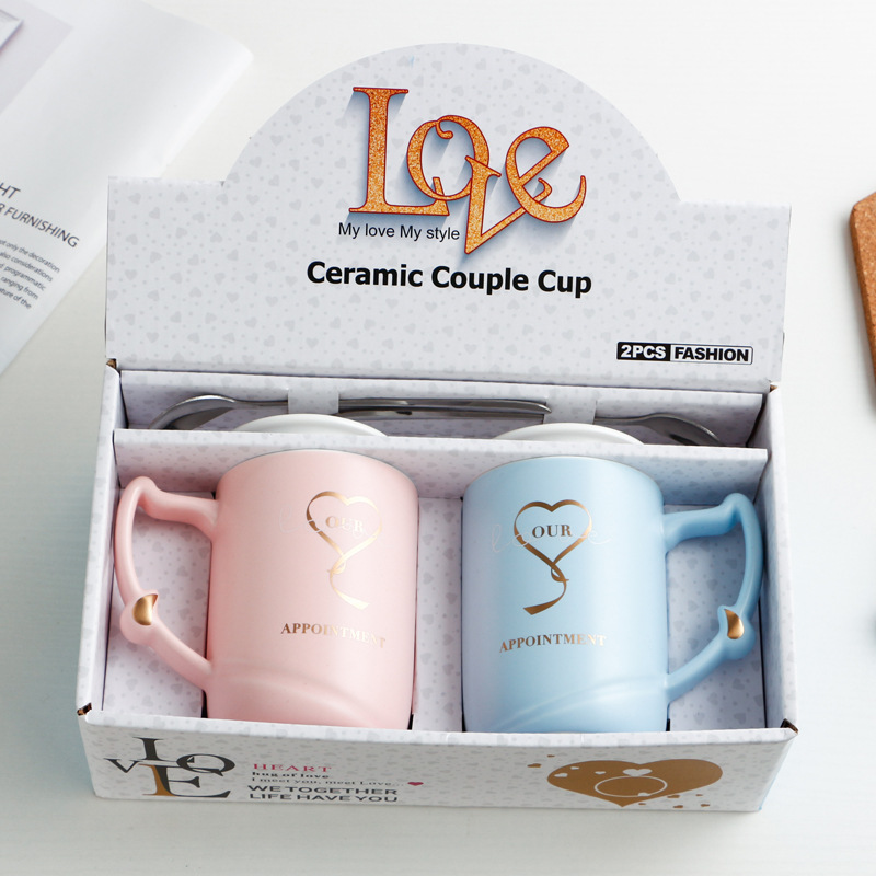 Taza de cerámica creativa 520 pareja taza 1314 agua práctica regalo la joyería empresa impreso logo