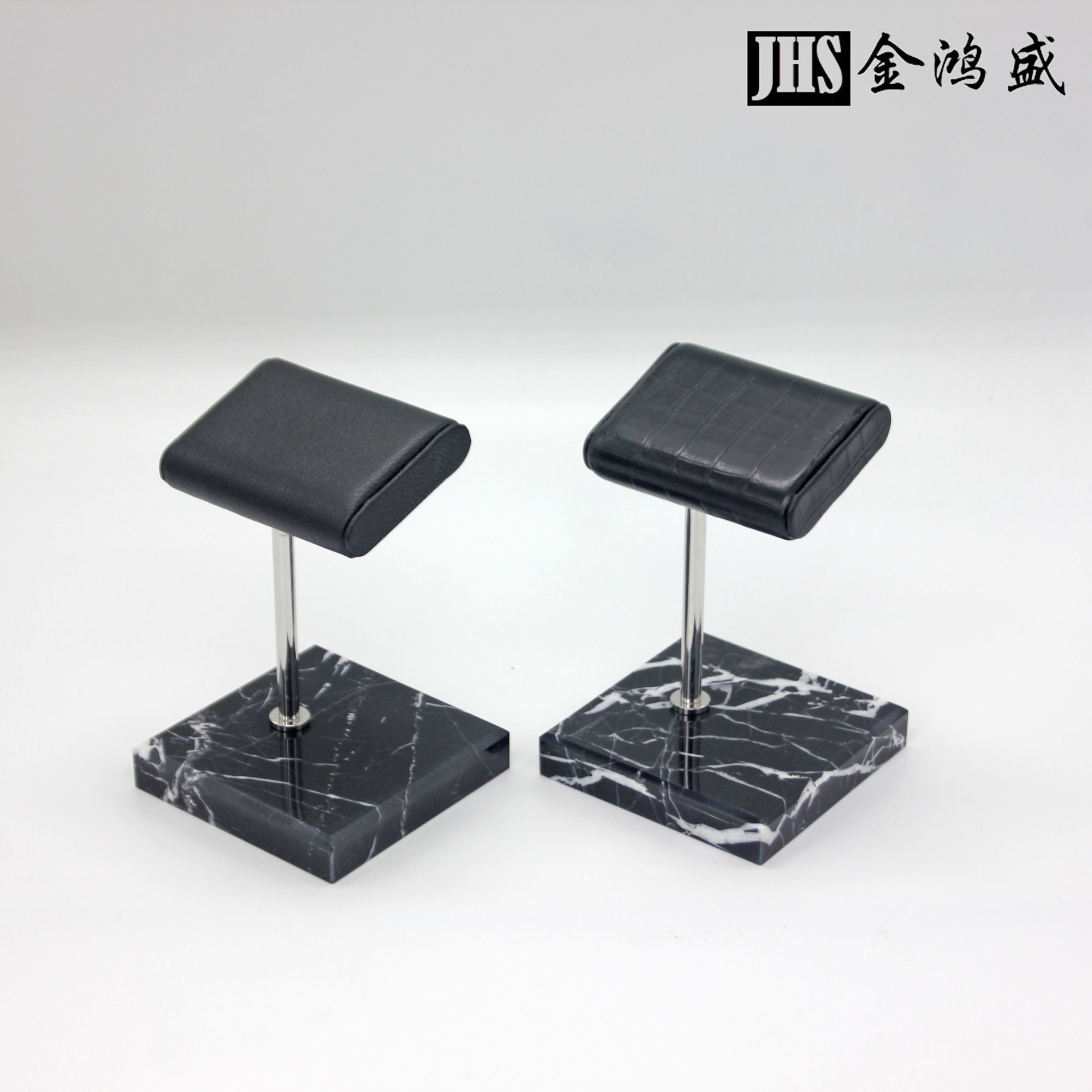 现货天然大理石展示架 黑色牛皮手表架 单表位展示手表架