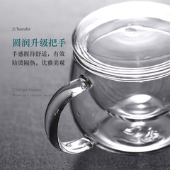 高硼硅加厚三件套帶把茶水分離帶過濾家用辦公泡茶杯玻璃圓趣杯子