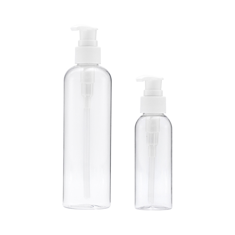 Xumin embalaje cosmético sub-botella 100mL botella de bomba de presión de rayas blancas botella de loción de plástico de 200ml en stock