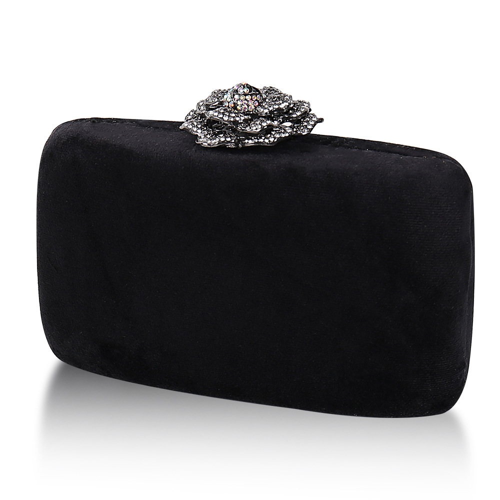 Bolsos de Noche Europeos y Americanos de Alta Gama con Incrustaciones de Diamantes, Bolsos de Mano Elegantes de Terciopelo para Mujer, Fabricante de Bolsos de Fiesta con Cadena