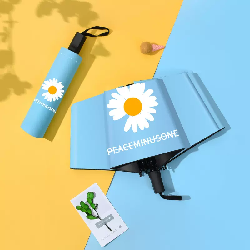 手动折叠小雏菊黑胶防紫外线晴雨伞防晒UV三折太阳伞批发定制logo