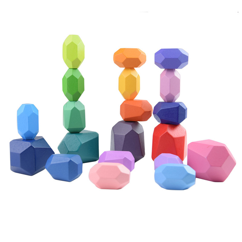 CE CPC para niños, arcoíris de madera, bloques de construcción de piedra apilada, combinación libre, Jenga, juguetes cognitivos de color para bebés al por mayor