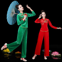 New Square Dance Costume Set for Middle-Aged and Elderly Women, 2032 Style, Velvety Gold, Korean Dance Performance Wear for Autumn and Winter