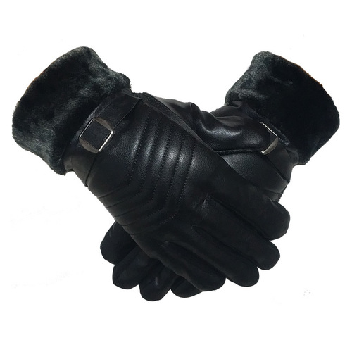 Leather gloves for men and women, winter lined, thick, warm, cold-resistant, outdoor riding, driving, anti-slip, touch screen, cotton gloves