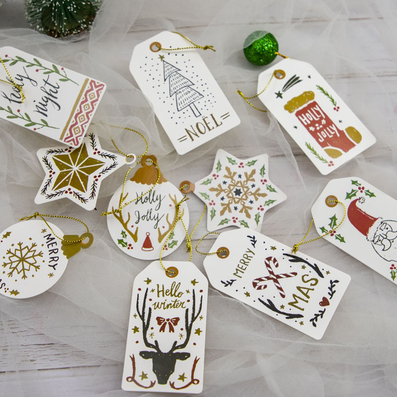 Tarjeta de decoración de árbol de Navidad regalo caja de regalo decoración etiqueta MerryChirstma Tarjeta de mensaje de bendición de vacaciones