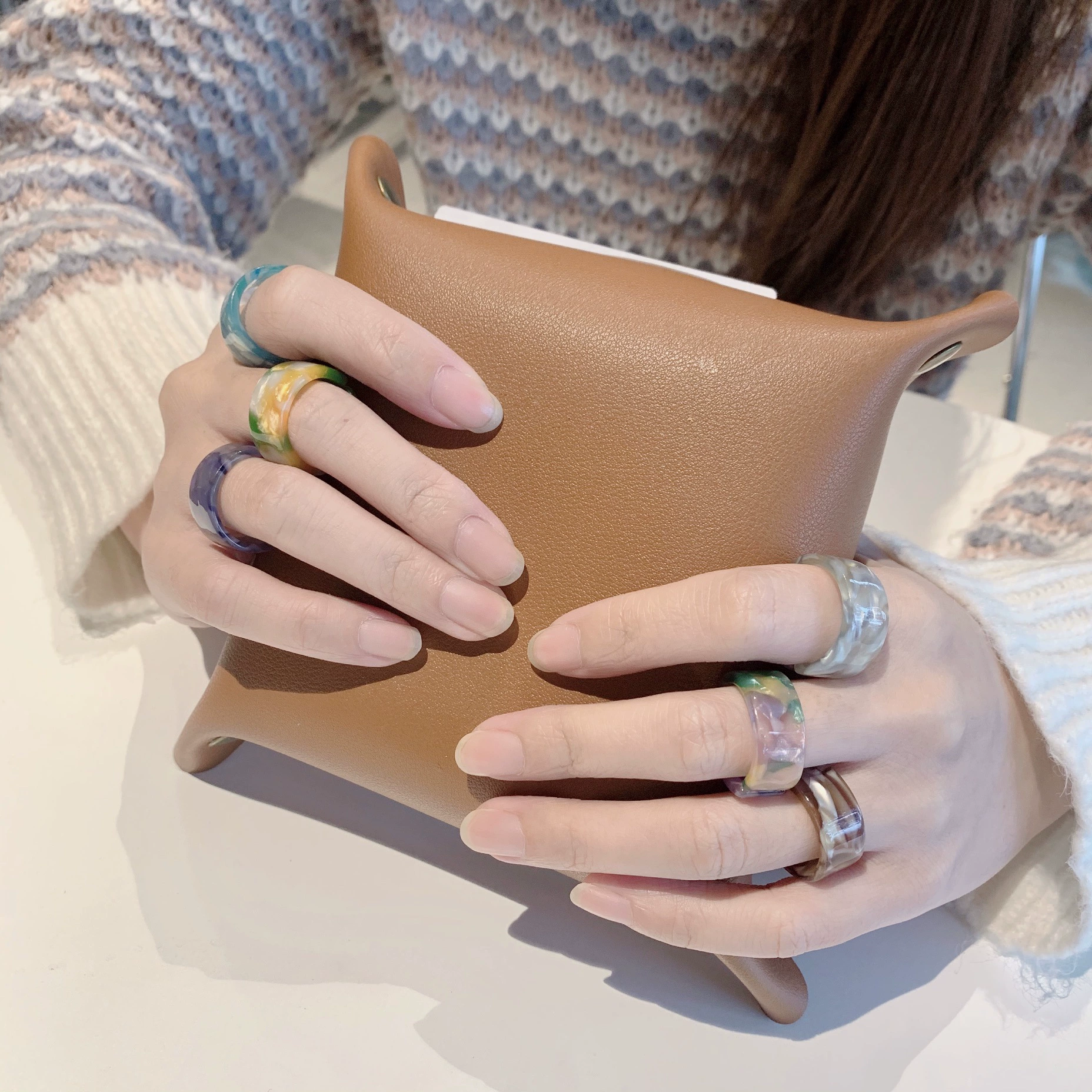 Кольцо (Korea ACC) Acrylic One-Size Chunky Ring для указательного пальца, цветной мраморный узор