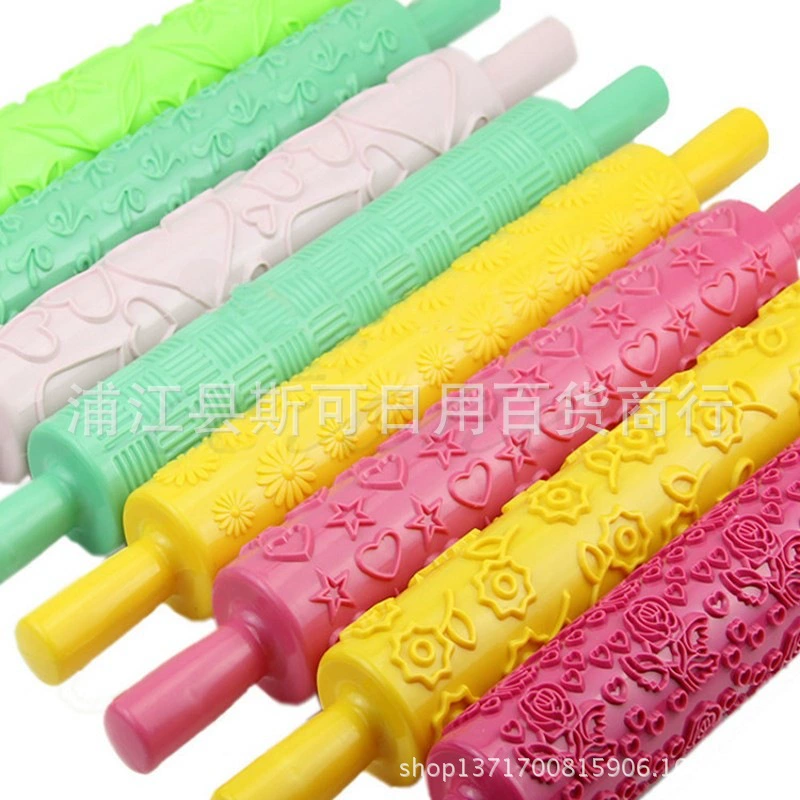 Flip sugar cake pressing flower rolling pin baked printing cake mold, rolling noodles sugar skin rolling stick 15 options