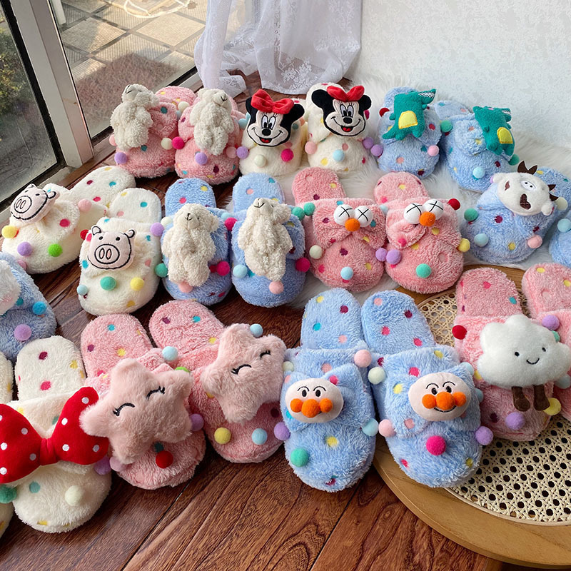 New winter women's cute cartoon plush dormitory home slippers bear indoor warm cotton slippers indoor slippers