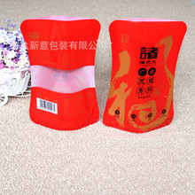 厂家量身订购 休闲食品自立异型袋 香肠肉品中国红弧度异形包装袋
