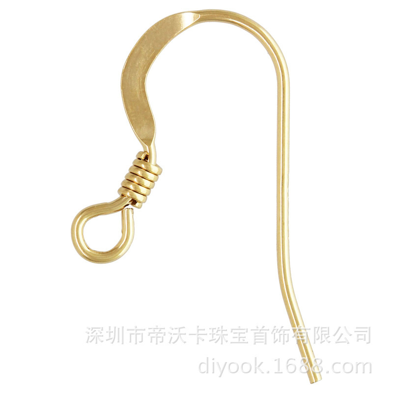 14K package Gold S ear hook flat + coil American gold earrings DIY handmade accessories simple and generous