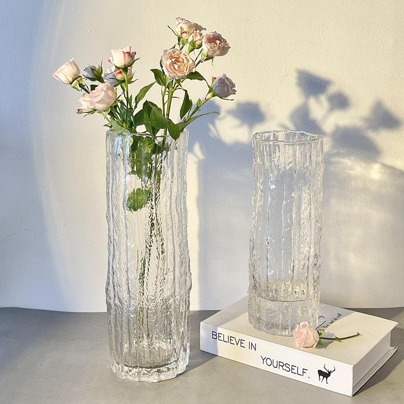 北歐ins 網紅極凍冰川透明玻璃花瓶插花玫瑰鮮花客廳餐桌擺件批發