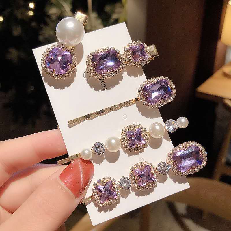 factory direct supply retro super shiny emerald rhinestone barrettes super fairy side clip hairpin bangs duckbill clip word clip
