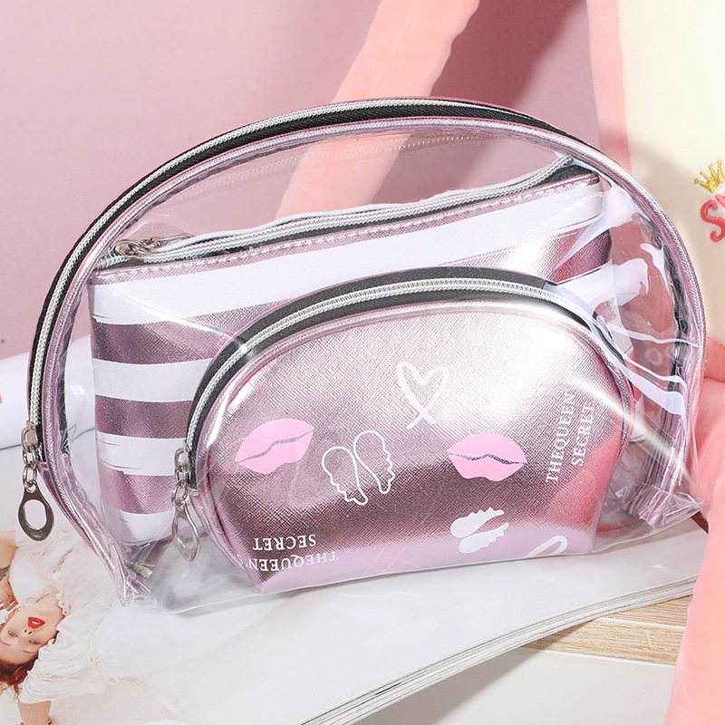 Bolsa cosmética PVC estilo europeo/americano, gran capacidad y diseño tipo concha.