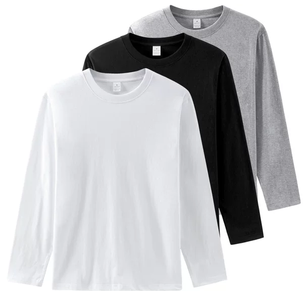 210g Heavy Base Pure Cotton Crewneck Spring Long Sleeve T-Shirt Solid Color Loose Thick All-match Base Shirt for Men and Women