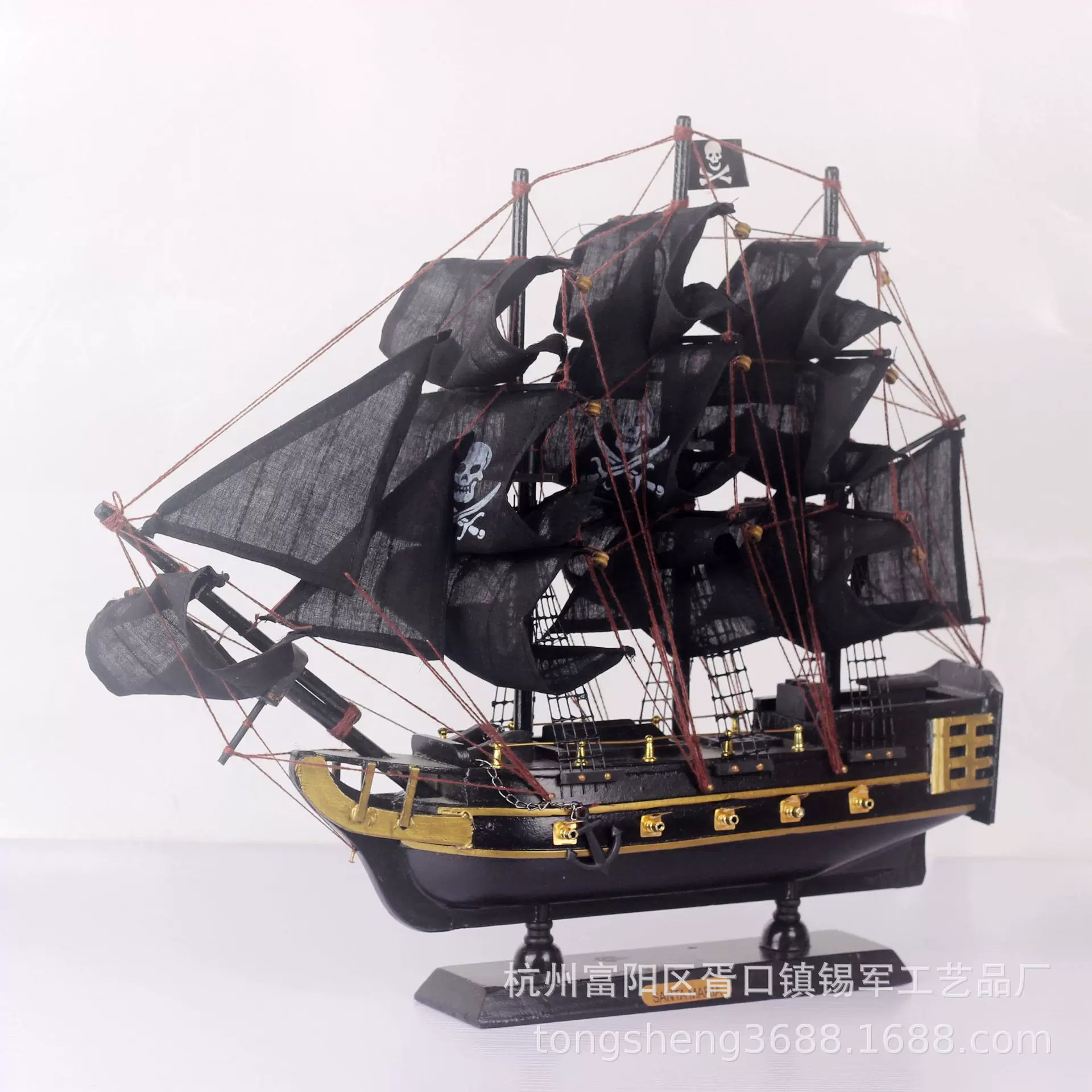 木质工艺品帆船摆件地中海风格加勒比海盗船黑珍珠实木家居装饰