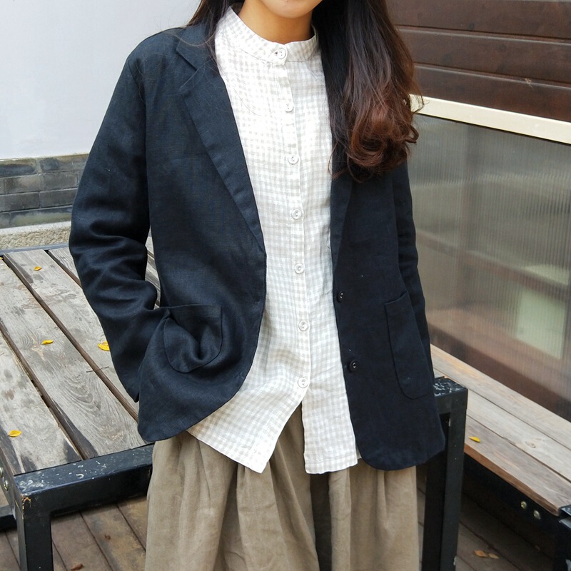 C9531 Linen Suit Women's Linen Casual Loose Long Sleeve Suit Jacket Coat Washed Products