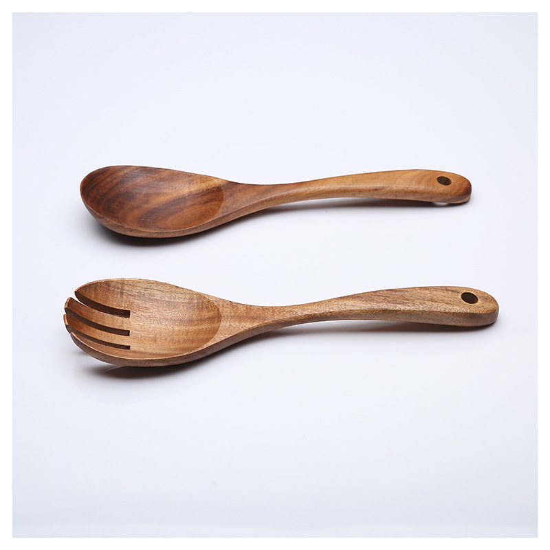 Cuchara de madera de estilo japonés Tenedor de madera de acacia cuchara de madera maciza cuchara de arroz para el hogar pequeña ensalada para cocinar cuchara de agitación Tenedor letras