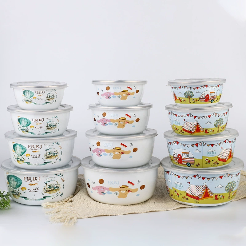 Family blessing with fresh bowl pictures cute high -ice bowl enamel blemispie post bowl bag large sealing