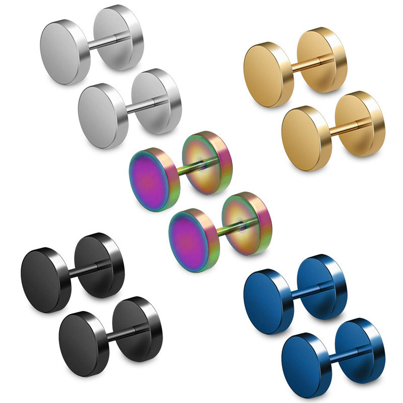 Titanium Steel Barbell Earrings, Dumbbell Ear Studs, Single Piece Trendy Men's Personalized Ear Jewelry for Students and Women