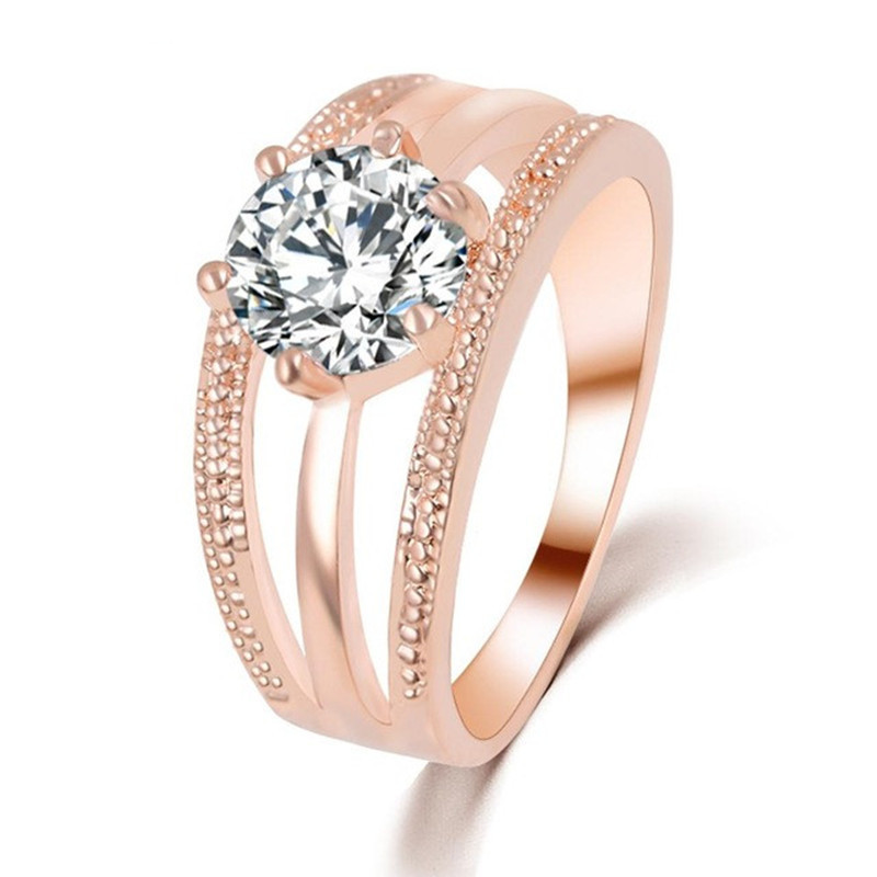 Cross-Border Southeast Asia Best-Selling Multi-Layered Six-Claw Diamond Ring for Women European and American Fashion Wedding Ring Zircon Rose Gold Jewelry