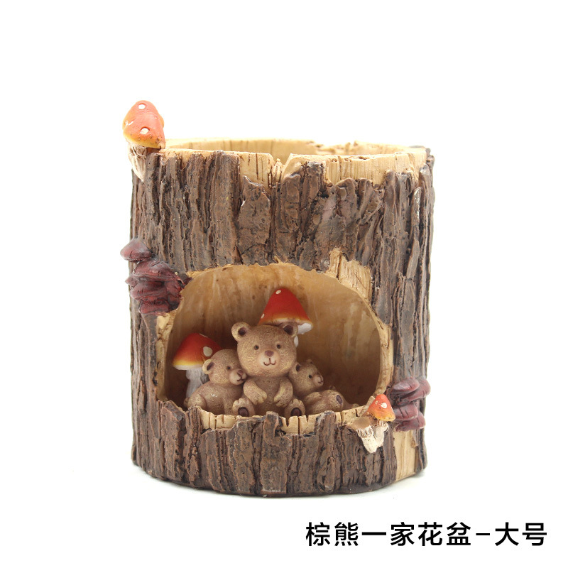 Chậu Cây Resin Chậu cây mọng nước hình hốc cây resin phong cách Zakka, chậu mini để bàn, trang trí nhà (RG-74)