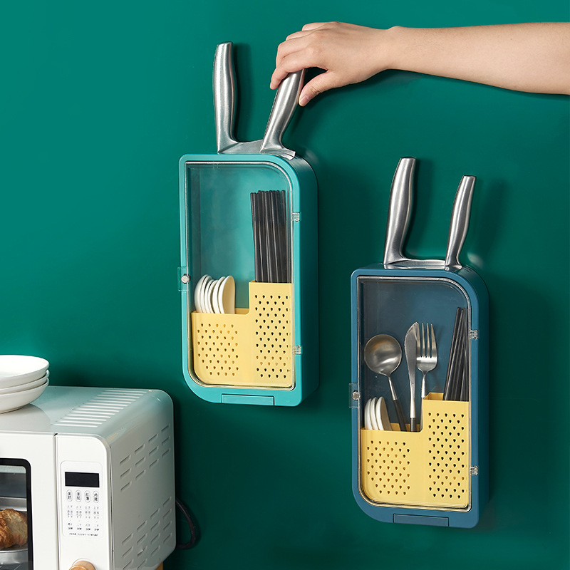 2020 New Multi-functional Wall-mounted Knife Chopsticks Rack Kitchen Chopsticks Spoon Storage Rack Punch-free Draining Rack