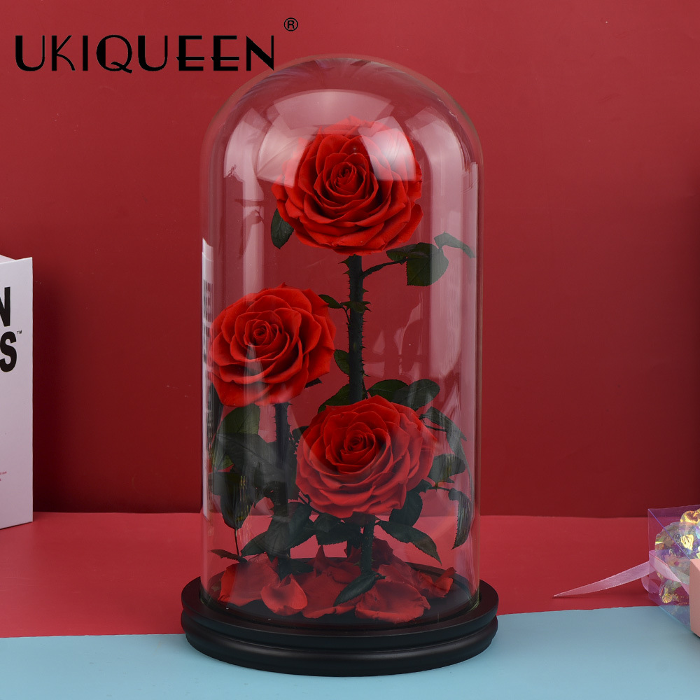 FUENTE Precio al por mayor de fábrica comercio electrónico transfronterizo gran Príncipe Flor eterna Rosa cubierta de vidrio regalo de San Valentín