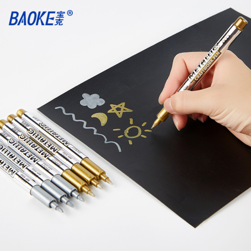 Baoke gold silver craft pen metallic marker pen greeting card sign in signature pen water-based paint pen wholesale