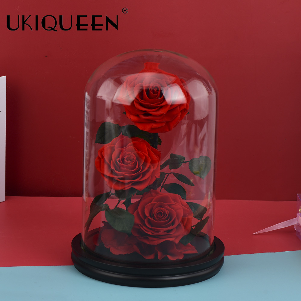 FUENTE Precio al por mayor de fábrica comercio electrónico transfronterizo gran Príncipe Flor eterna Rosa cubierta de vidrio regalo de San Valentín