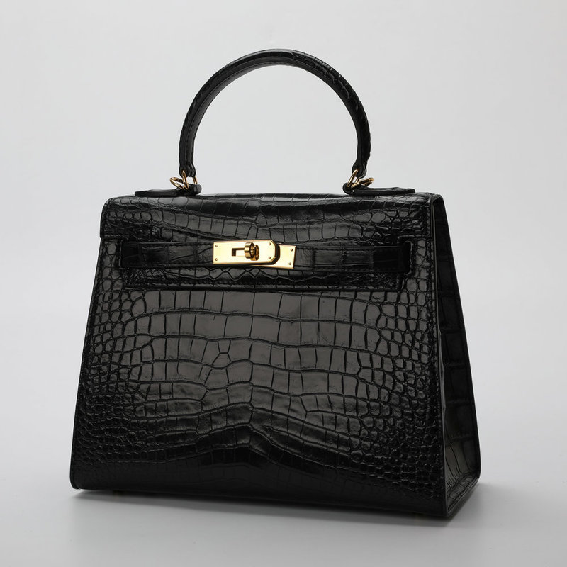 28cm Siamese Crocodile Leather Women's Bag Genuine Leather Handbag Women's Tote Bag Fashionable Trendy Crocodile Belly Kelly Bag Manufacturer