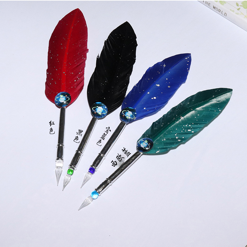 골드 깃털 유리 펜