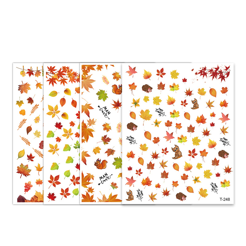 Venta caliente de ardilla de hoja de arce con pegatinas de uñas adhesivas Transfronteriza manicura popular hoja de arce pegatinas de uñas Otoño e Invierno