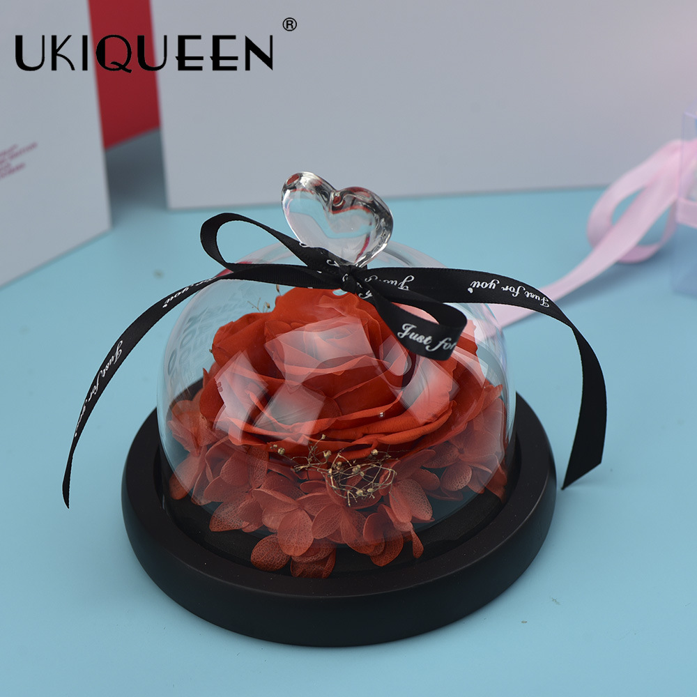 Pequeña rosa eterna en cúpula de cristal, producto terminado, regalo de San Valentín, adorno de alta gama, fabricante de Amazon, venta al por mayor