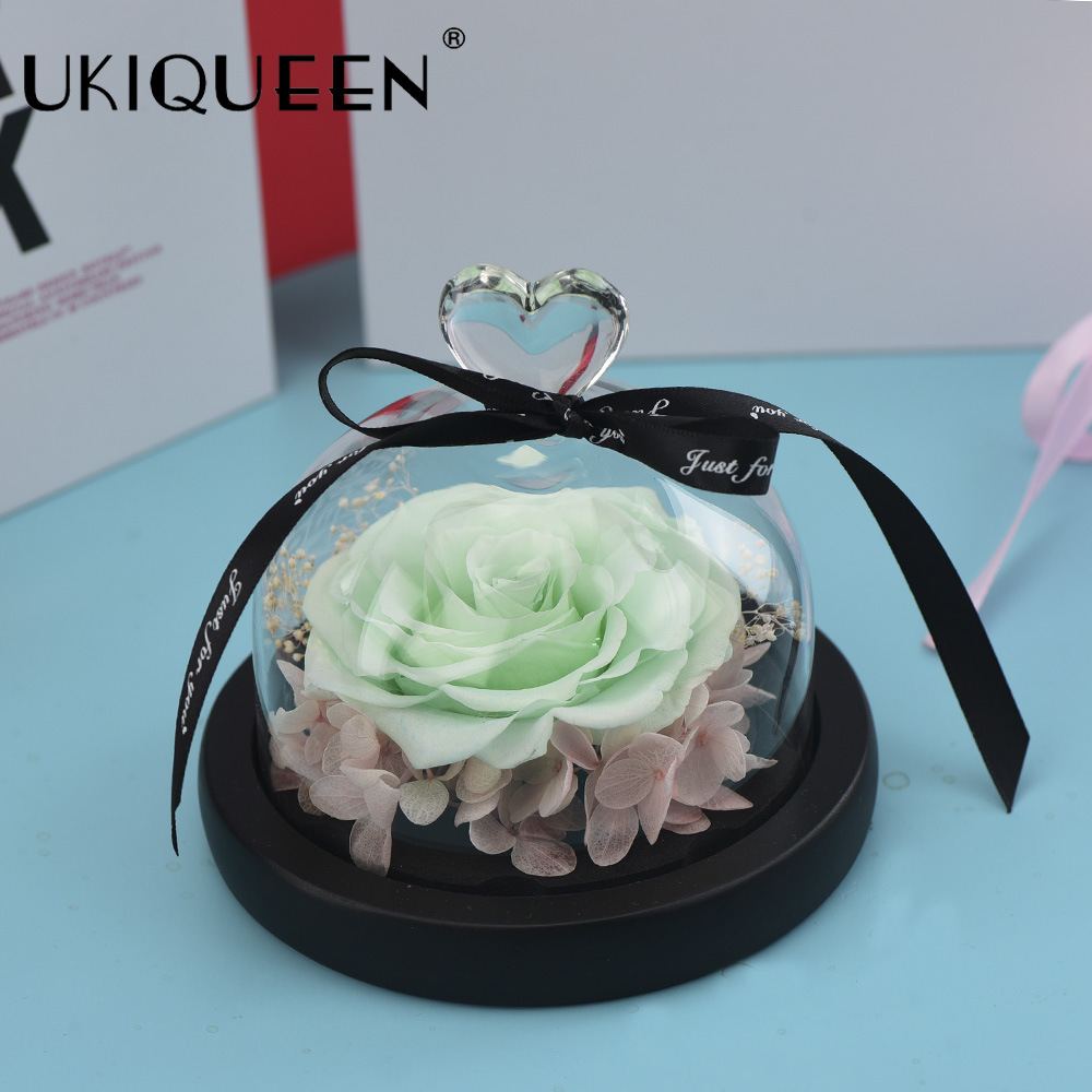 Pequeña rosa eterna en cúpula de cristal, producto terminado, regalo de San Valentín, adorno de alta gama, fabricante de Amazon, venta al por mayor